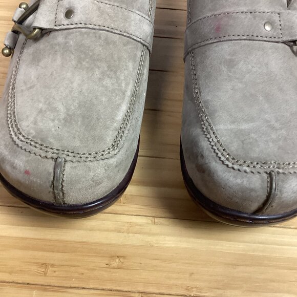 Klogs Womens Clogs Gray Suede Faux Fur Trim Slip On Wedge 11M - Picture 3 of 10